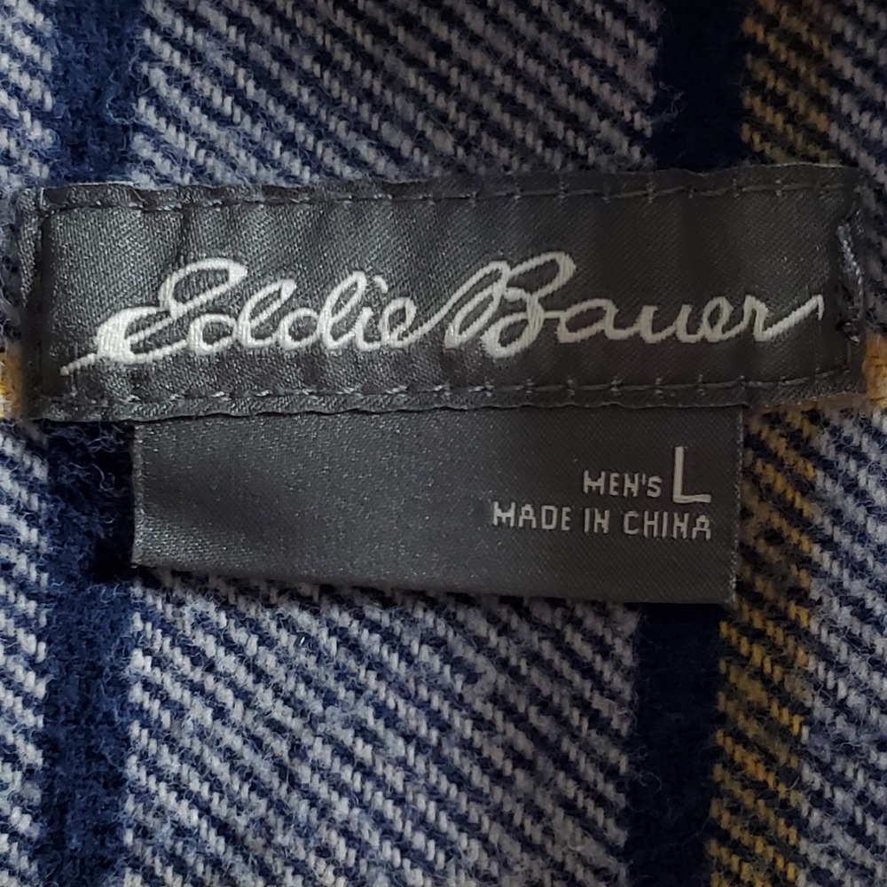 Eddie Bauer Mens Blue Tan Yellow Plaid Flannel Button Down Shirt L EM32LW202 - Picture 3 of 9